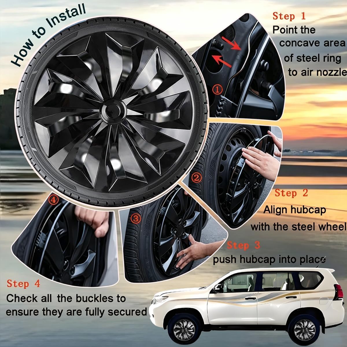 Hubcaps,16 inch hubcaps Set of 4, Wheel Rim Cover ABS Material, Wheel Cover Replacement R16 Hub Caps Universal, for Toyota Camry Nissan Mazda etc (Black, 16 inch)