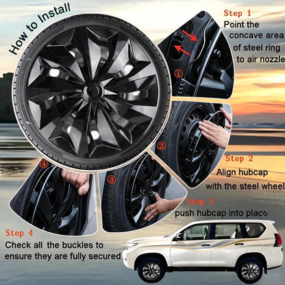 Hubcaps,16 inch hubcaps Set of 4, Wheel Rim Cover ABS Material, Wheel Cover Replacement R16 Hub Caps Universal, for Toyota Camry Nissan Mazda etc (Black, 16 inch)