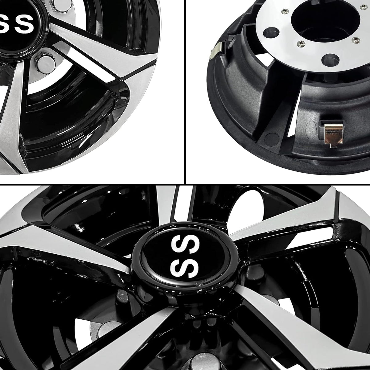 XUANYUDG0769 Golf Cart Hubcaps Wheel Covers for EZGO Club Car Yamaha Golf Cart Wheels and Tires Center Caps 8 Inch, Set of 4 Golf Cart Hub Caps, Black and Silver