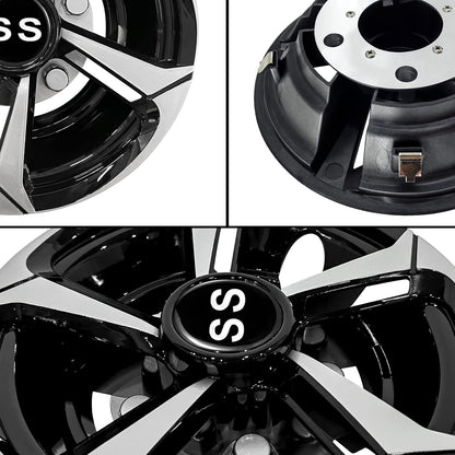 XUANYUDG0769 Golf Cart Hubcaps Wheel Covers for EZGO Club Car Yamaha Golf Cart Wheels and Tires Center Caps 8 Inch, Set of 4 Golf Cart Hub Caps, Black and Silver