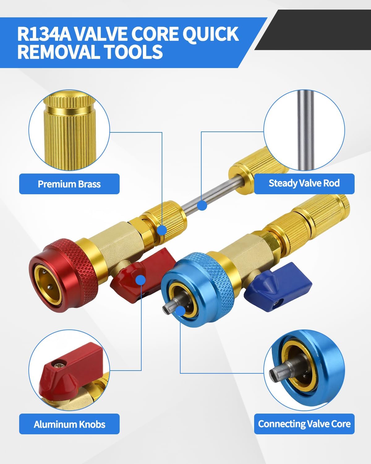 31 PCS R134A Valve Core Quick Remover Installer Tool Kit, High Low Pressure AC Valve Core Removal Tool, R134A Valve Core AC Service Port Cap Valve Stem for Refrigerant Air Conditioner System