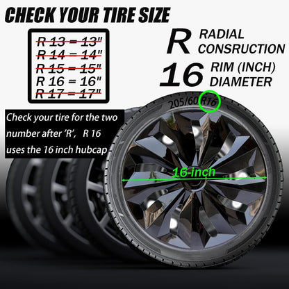 Hubcaps,16 inch hubcaps Set of 4, Wheel Rim Cover ABS Material, Wheel Cover Replacement R16 Hub Caps Universal, for Toyota Camry Nissan Mazda etc (Black, 16 inch)