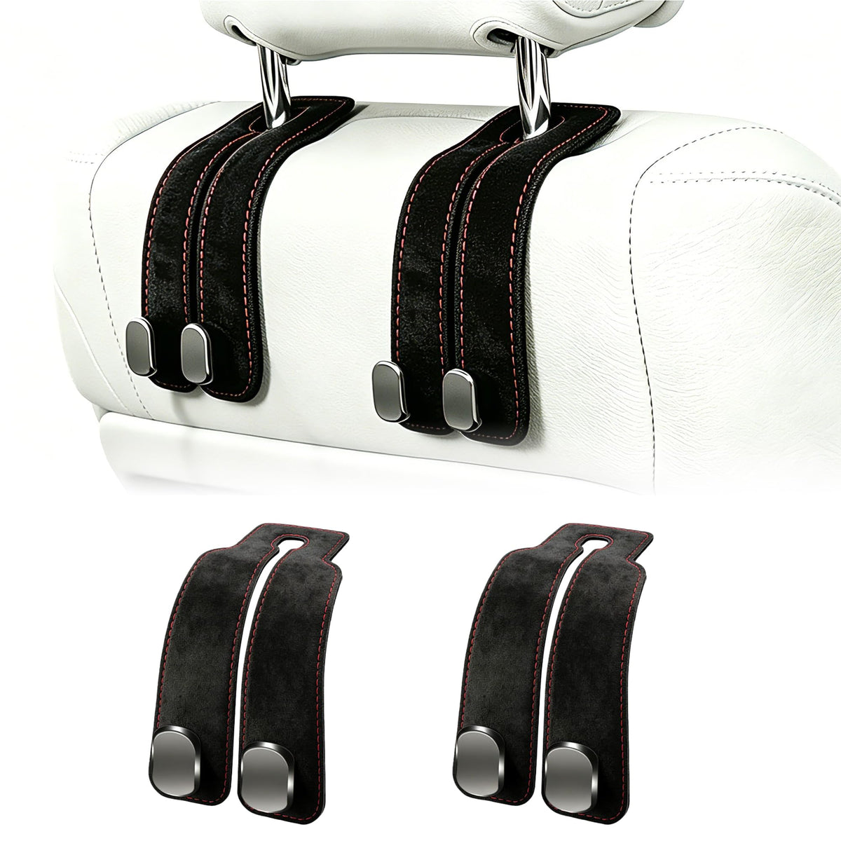 Amelity Car Headrest Hooks, Purse Hook for Car 2 Pack Black