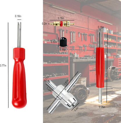 Valve Stem Removal Tool, 20 PCS Valve Cores, 20 PCS Tire Valves Caps, 1 PCS 4-Way Valves Tool, Valve Core Remover Tool with Storage Box Universal for Cars/Motocycle/Bike