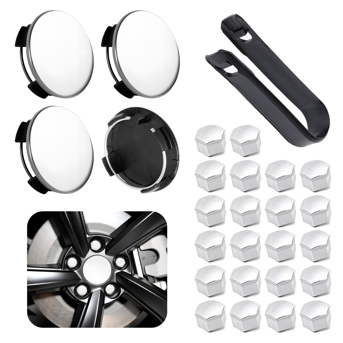 4 Pack Car Wheel Center Hub Cap Kit with 22 Lug Nut Covers