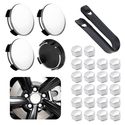 4 Pack Car Wheel Center Hub Cap Kit with 22 Lug Nut Covers