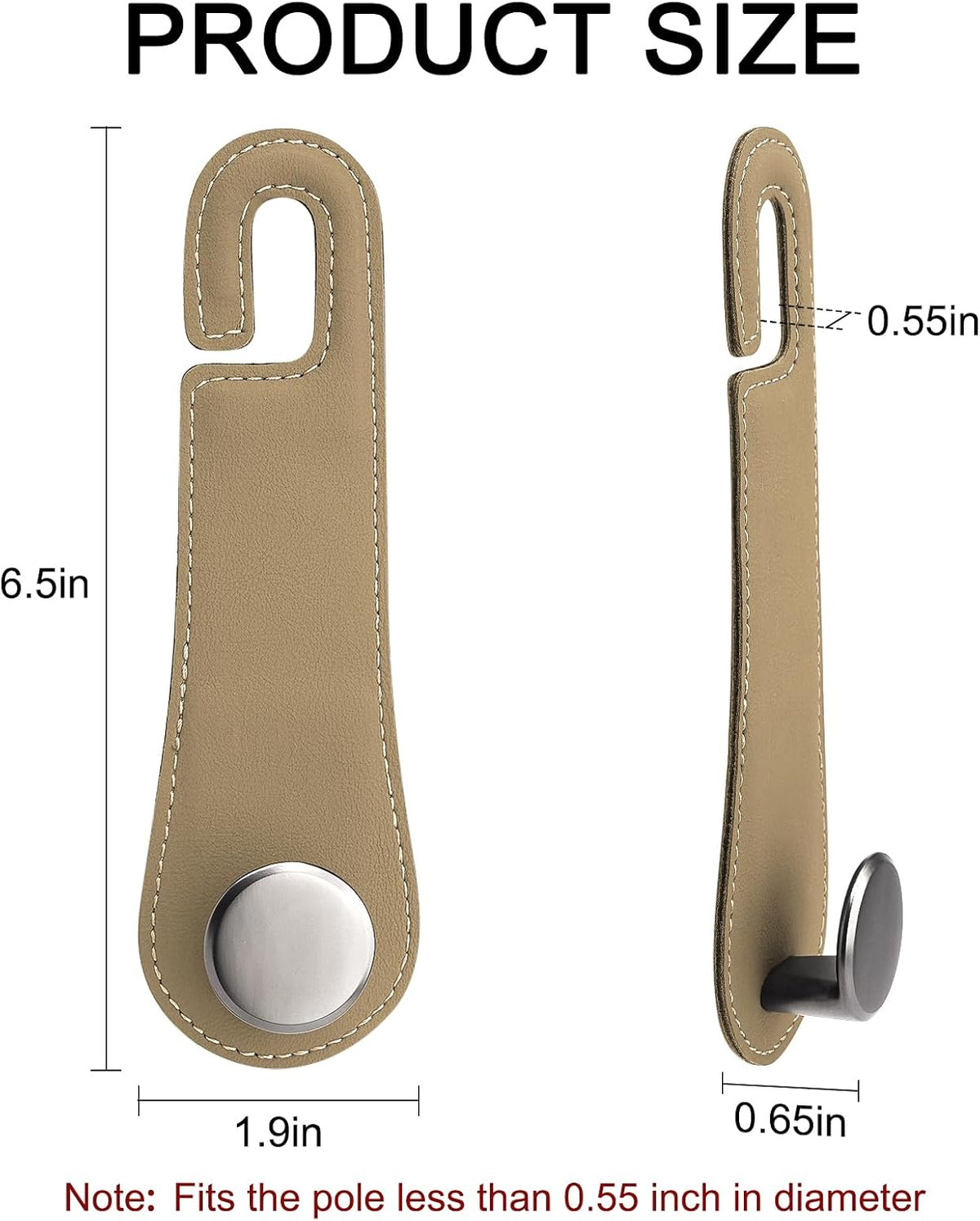 JESTOP Car Headrest Hooks 2 Pack Leather Car Seat Storage Hangers, Apricot