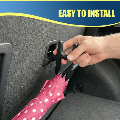 2PCS Car Umbrella Hooks, Multifunctional Auto Trunk Storage Organizer with Double Hook, Universal No Drilling Stable Vehicle Interior Umbrella Holder for Most Cars (Black)