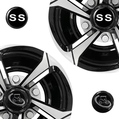 XUANYUDG0769 Golf Cart Hubcaps Wheel Covers for EZGO Club Car Yamaha Golf Cart Wheels and Tires Center Caps 8 Inch, Set of 4 Golf Cart Hub Caps, Black and Silver