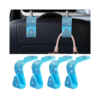 Zpana 4PCS Bling Car Seat Headrest Hooks, Crystal Rhinestones, Pink