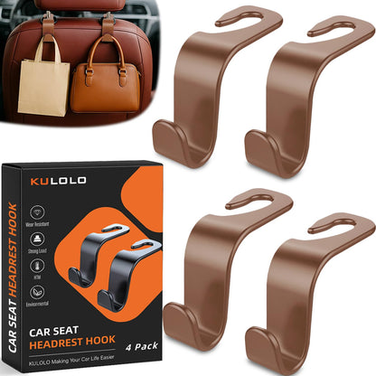 4-Pack Car Seat Hooks - 55 lb Each, Fits 0.32-0.55 in Headrest Rods