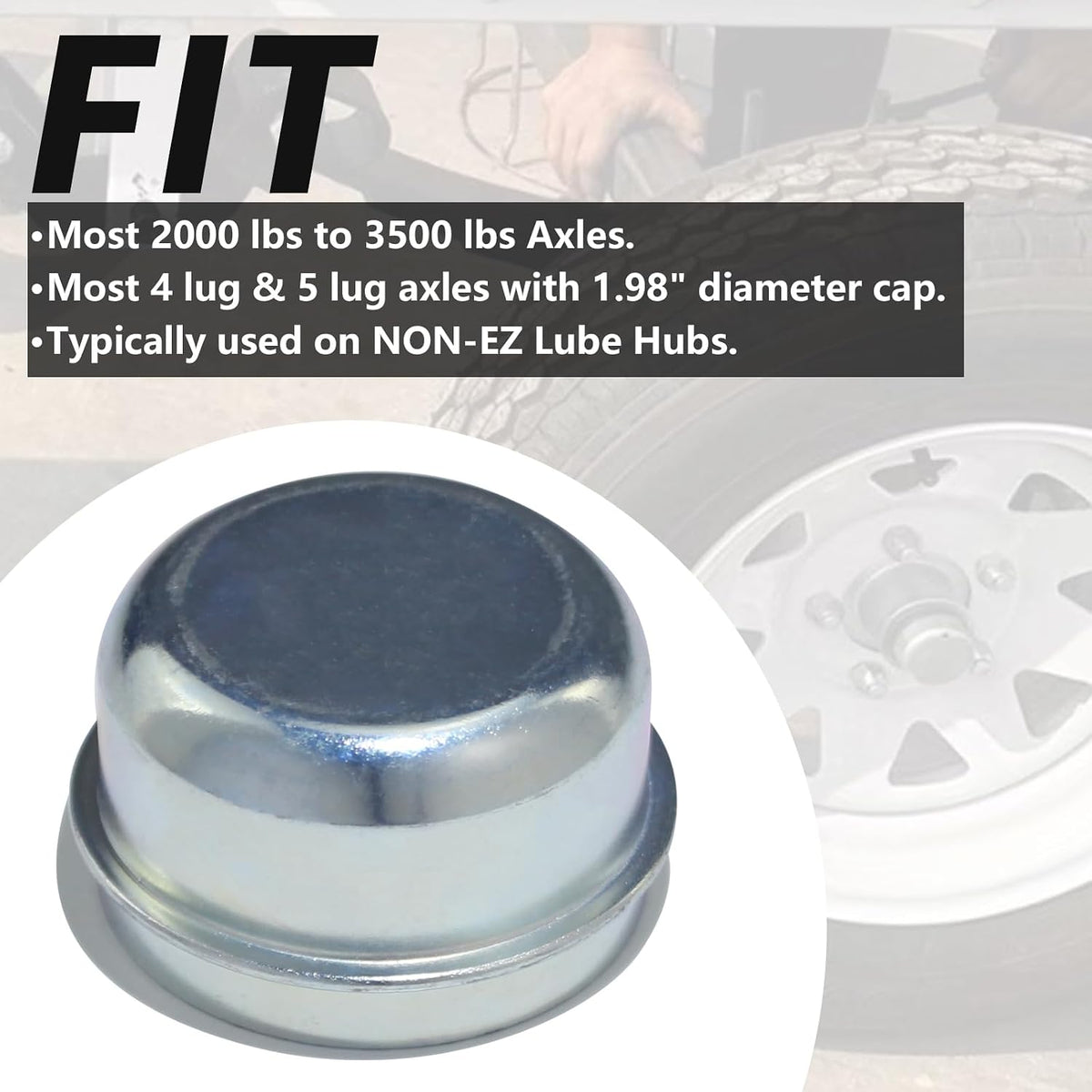iBroPrat 4pcs Trailer Hub Cap 1.98" for Most 2000 to 3500 Pound Axles