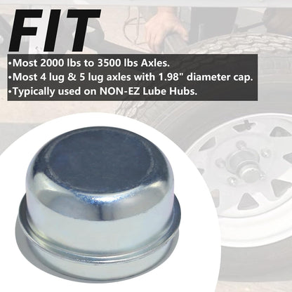 iBroPrat 4pcs Trailer Hub Cap 1.98" for Most 2000 to 3500 Pound Axles