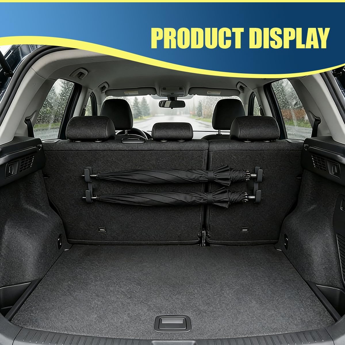 2PCS Car Umbrella Hooks, Multifunctional Auto Trunk Storage Organizer with Double Hook, Universal No Drilling Stable Vehicle Interior Umbrella Holder for Most Cars (Black)