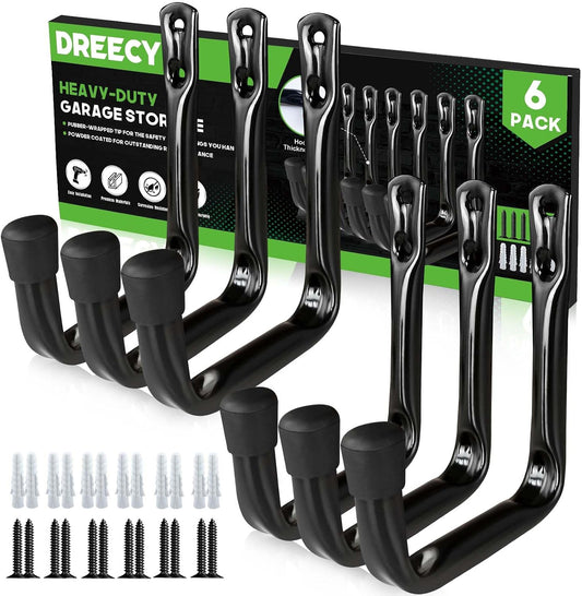 Dreecy J Utility Hooks for Hanging Heavy Duty Garage Storage Utility Hooks for Garage Wall, Color Black, 6 Pack