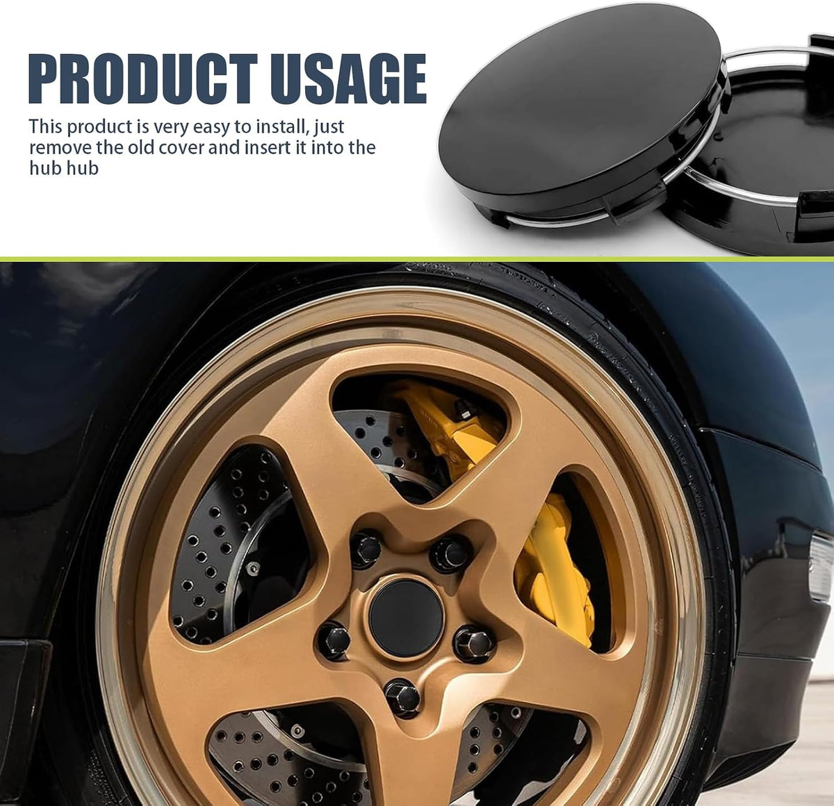4 PCS Car Wheel Center Caps, 2" x 1.9" x 0.6" Snap-in Wheel Center Hub Cover, Vehicle Rim Hub Cap Replacement Accessories (Black)