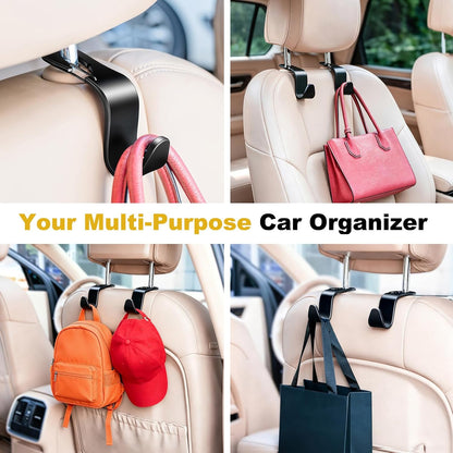 4 Pack Car Back Seat Headrest Hook Hanger for Purse Grocery Bag Handbag Hat, Purse Hook for Car with Clip