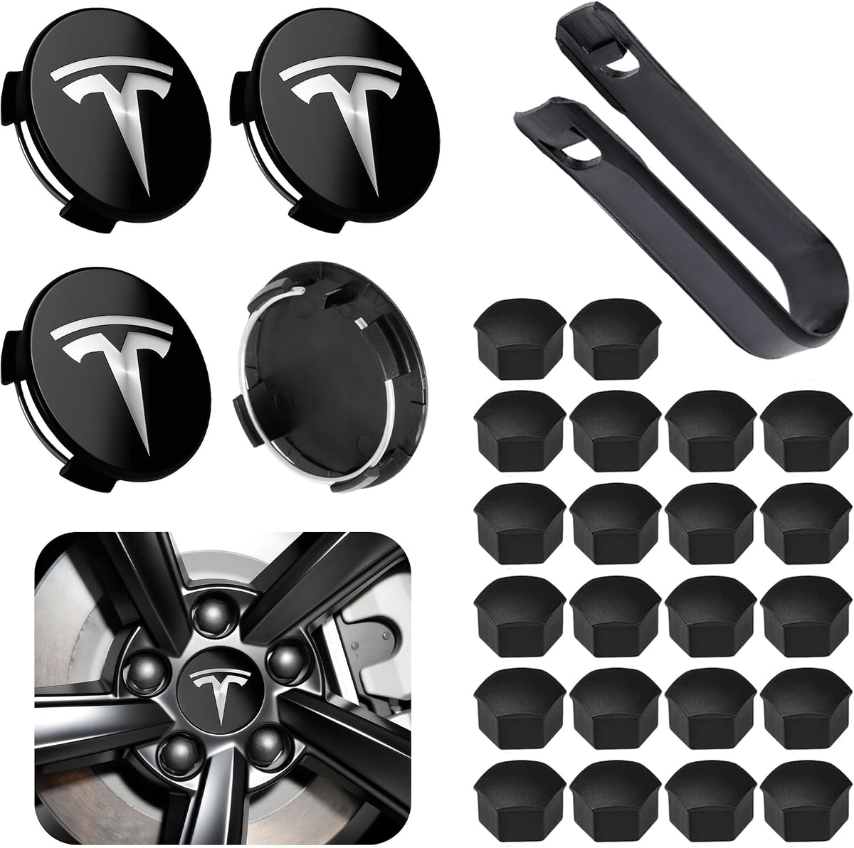 4 Pack Car Wheel Center Hub Cap Kit with 22 Lug Nut Covers
