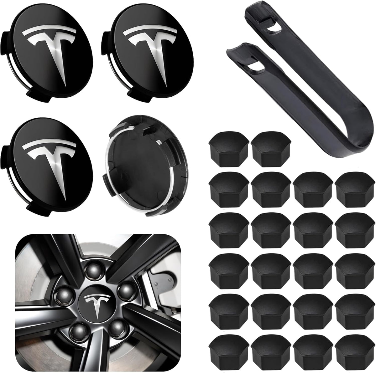 4 Pack Car Wheel Center Hub Cap Kit with 22 Lug Nut Covers