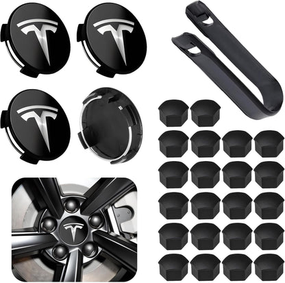 4 Pack Car Wheel Center Hub Cap Kit with 22 Lug Nut Covers