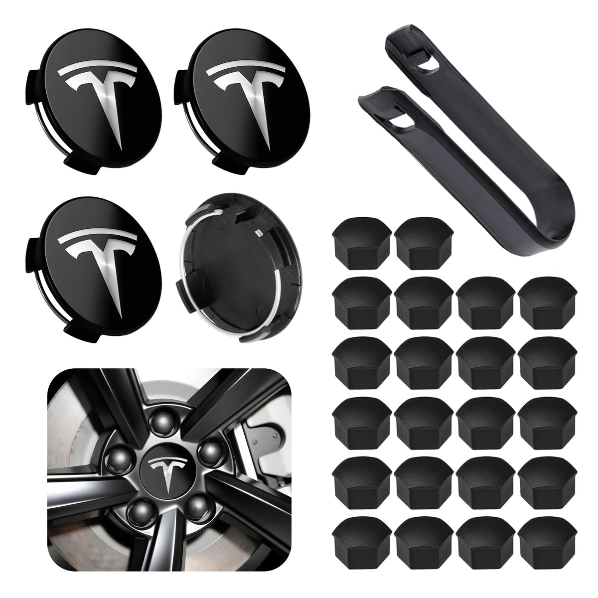 4 Pack Car Wheel Center Hub Cap Kit with 22 Lug Nut Covers