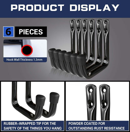 Dreecy J Utility Hooks for Hanging Heavy Duty Garage Storage Utility Hooks for Garage Wall, Color Black, 6 Pack