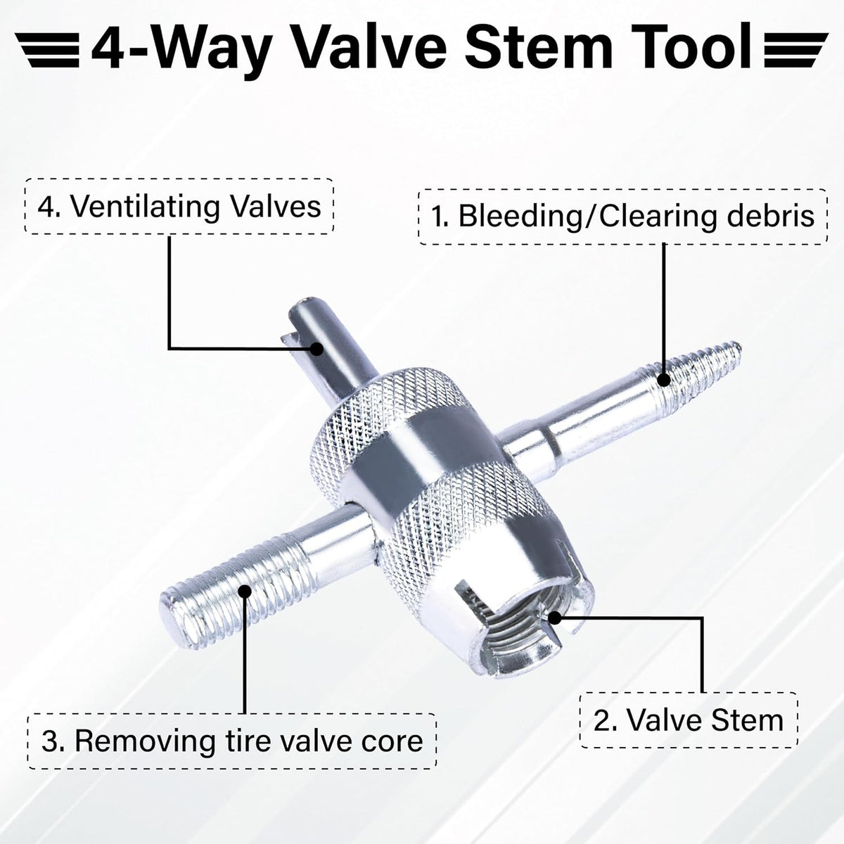 2 PCS 4-Way Tire Valve Stem Removal Tool, 4-in-1 Valve Core Removal Tool