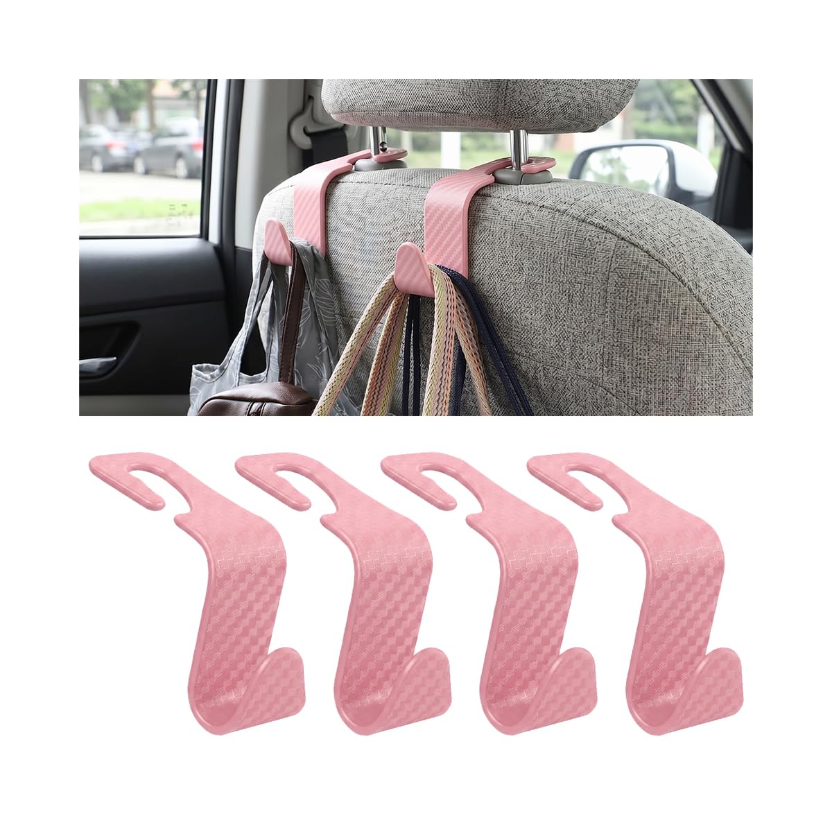4 Pack Headrest Hooks for Vehicle Seats, Black/Black Flag