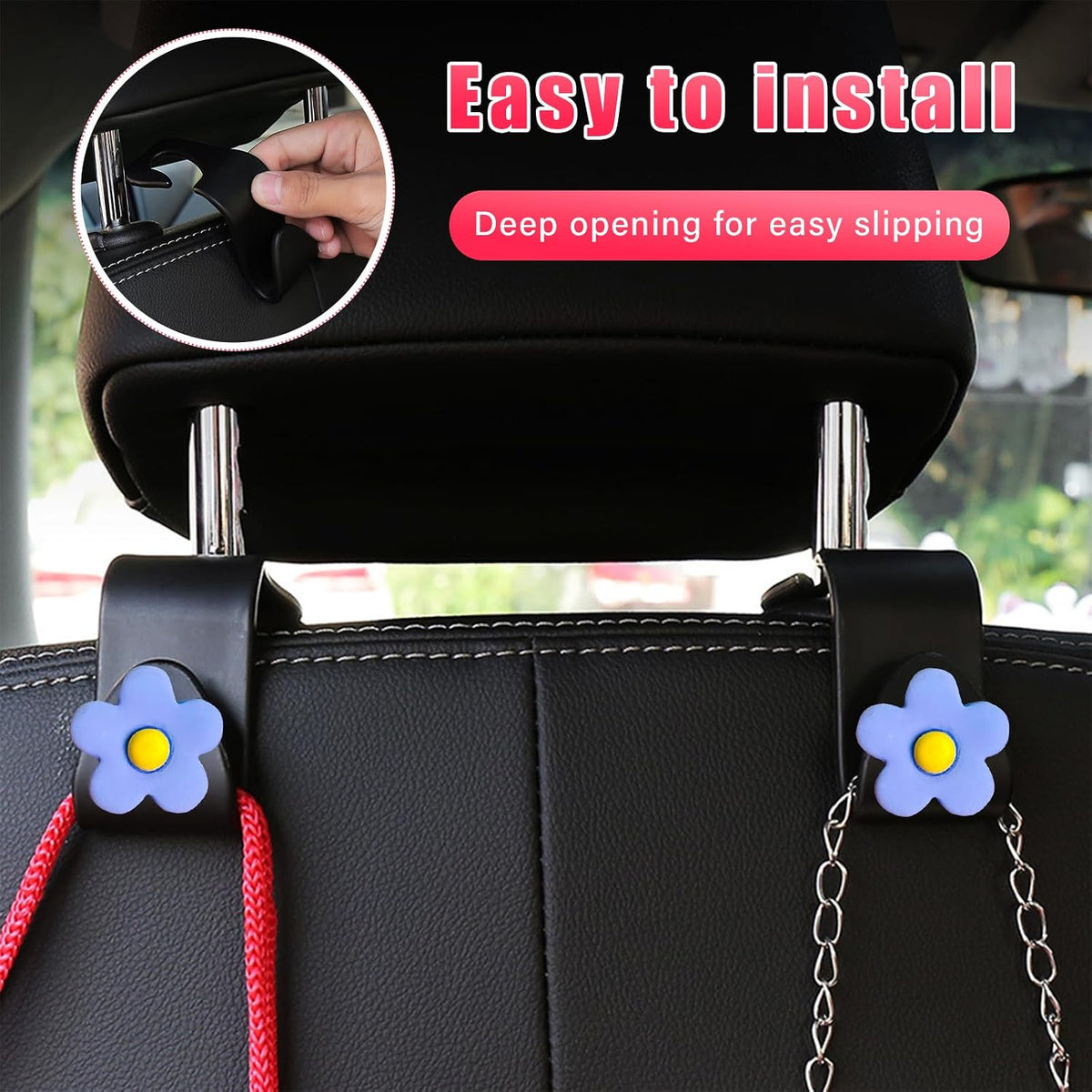 Augeny 8 PCS Car Seat Headrest Hook, Auto Seat Hook Hanger Storage Organizer, Adhesive Hooks for Purse Coat Umbrella Grocery Bag, Universal Interior Accessories for All Vehicles (Blue)