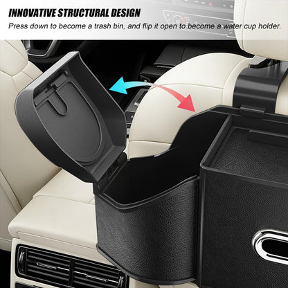 HZEL Car Seat Back Organizer, 7 in 1 Vehicle Backseat Storage Box with Cup Holder Tissue Box Trash Bin & Hooks, Multifunctional Auto Interior Headrest Organizer, Universal for SUV RV Truck (Black)