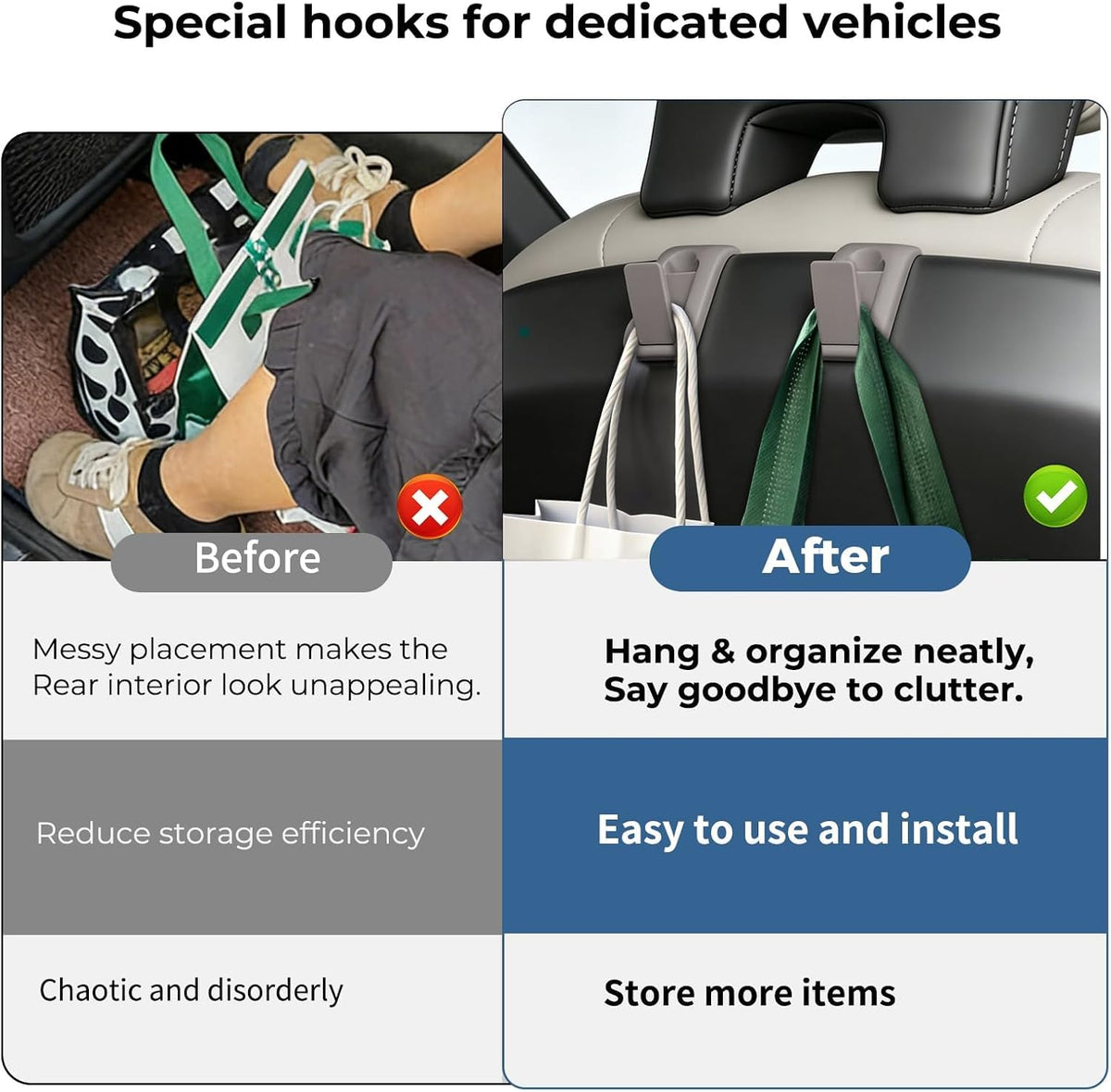 2 Packs Upgraded Foldable Car Seat Headrest Hidden Hooks for Volvo