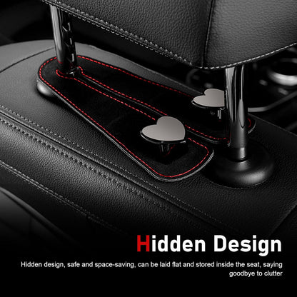 2Pcs Car Headrest Hooks, Luxurious Leather Metal Twin Hook Design, Multifunctional Seat Back Storage Hanger Holder, Universal Auto Accessory for Purses Bags Handbags (Black)
