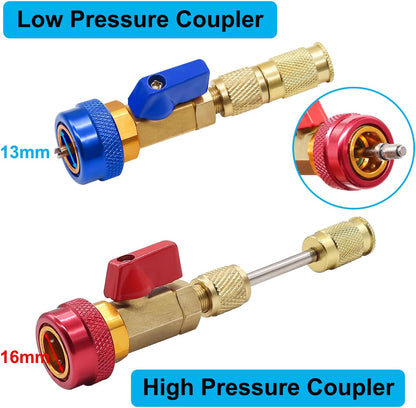 TWTADE R134A Valve Core Quick Remover Installer Tool Kit - High Low Pressure Car A/C Valve Core Removal Tool, Schrader Valve Stem Cores & Seal Caps for R12 R134a Refrigeration Air Conditioner System