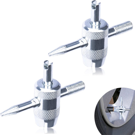 2 PCS 4-Way Tire Valve Stem Removal Tool, 4-in-1 Valve Core Removal Tool
