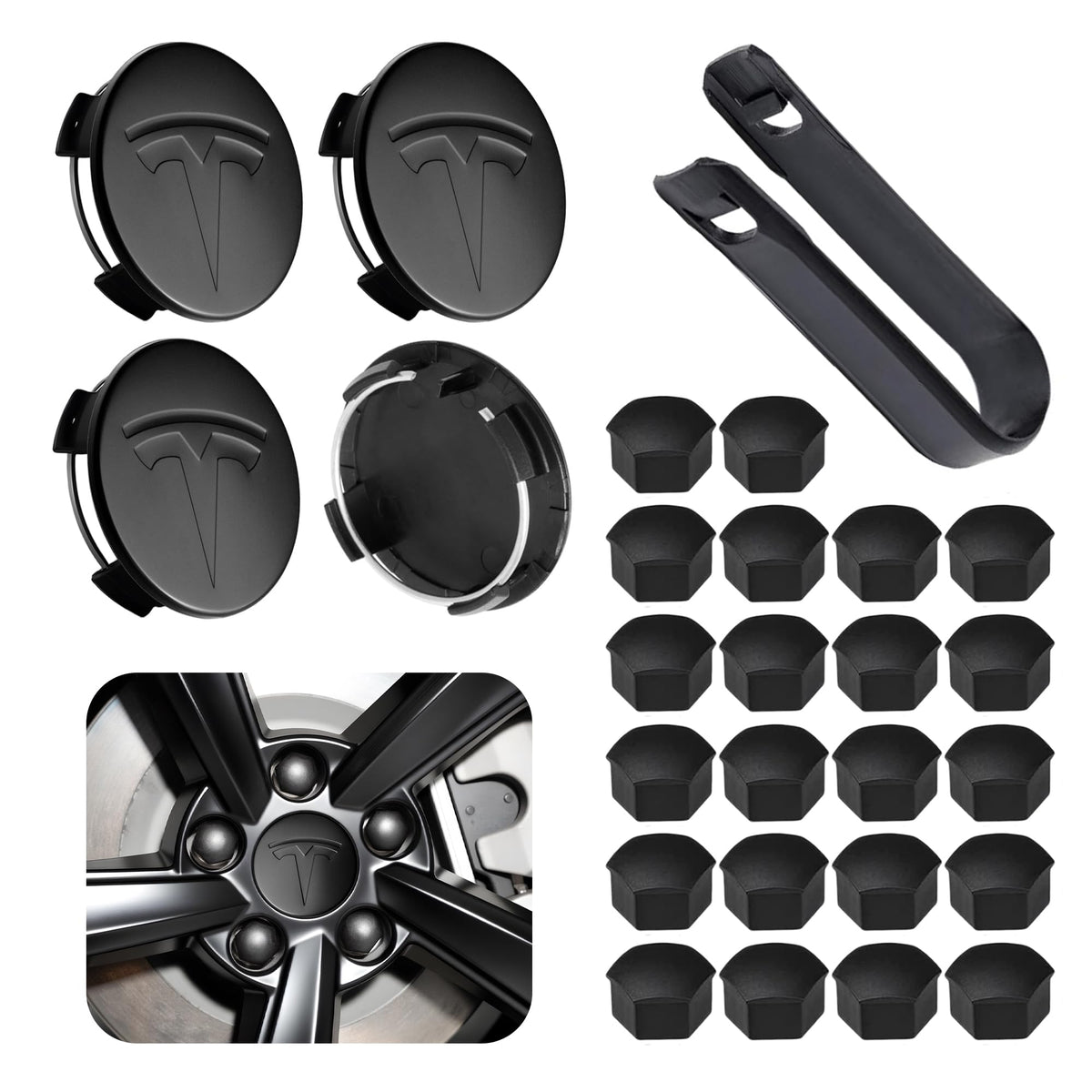 4 Pack Car Wheel Center Hub Cap Kit with 22 Lug Nut Covers