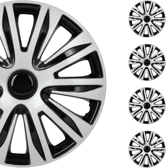 SCITOO Car Wheel Rim Skin 4 Pack 15 inch Cover Hubcap Wheel Cover Replacement R15 Hub Caps -Set of 4（15-inch，Gloss Black & Silver）