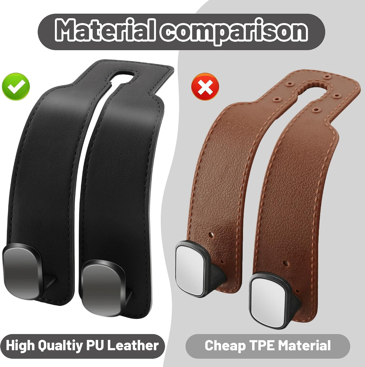 Amelity Car Seat Headrest Hooks, Car Hooks for Purses and Bags 2 Pack