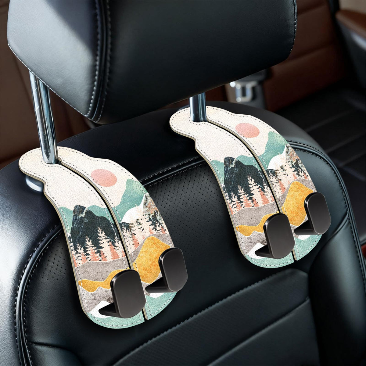 Blusabaca 2PCS Car Seat Headrest Hooks, Purses Bags Holder, Sunflower