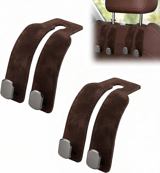 2 Pcs Purse Hook for Car, Leather Headrest Hooks for Car Seat, Universal Car Hooks Bag Holder for Purses, Handbags, Grocery Bags, Vehicle Seat Back Storage Organizer (Brown)