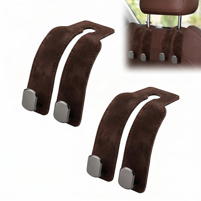 2 Pcs Purse Hook for Car, Leather Headrest Hooks for Car Seat, Universal Car Hooks Bag Holder for Purses, Handbags, Grocery Bags, Vehicle Seat Back Storage Organizer (Brown)