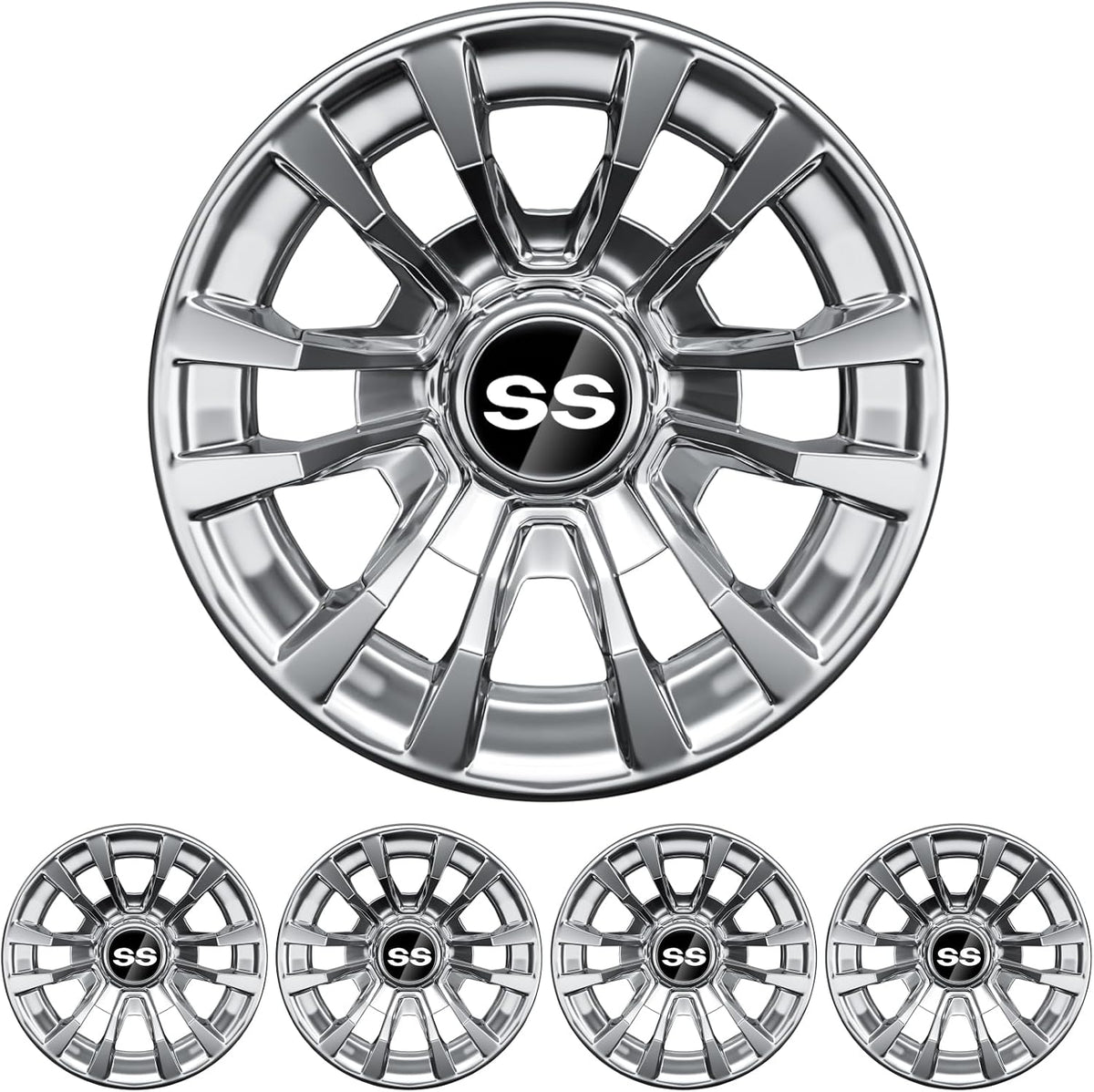 (4-Pack) Premium 8" Golf Cart Hub Caps, Hubcaps & Wheel Rim Covers, 6-Spoke Design for Club Car, EZGO, Yamaha (Excludes RXV Models) - 8 Inch Set, Abs,Steel, Acrylonitrile Butadiene Styrene