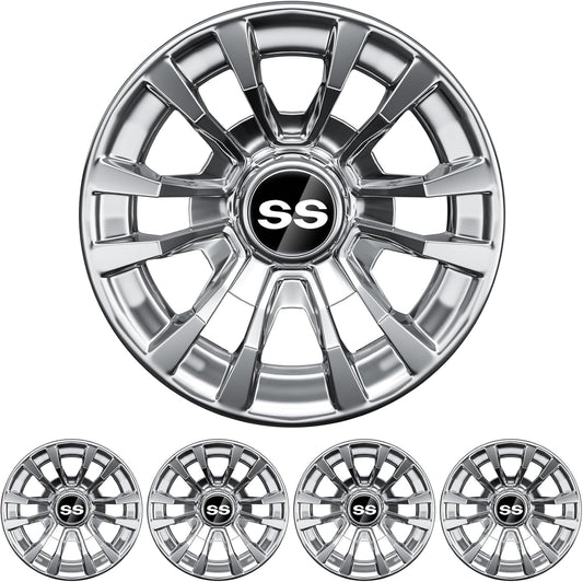 (4-Pack) Premium 8" Golf Cart Hub Caps, Hubcaps & Wheel Rim Covers, 6-Spoke Design for Club Car, EZGO, Yamaha (Excludes RXV Models) - 8 Inch Set, Abs,Steel, Acrylonitrile Butadiene Styrene