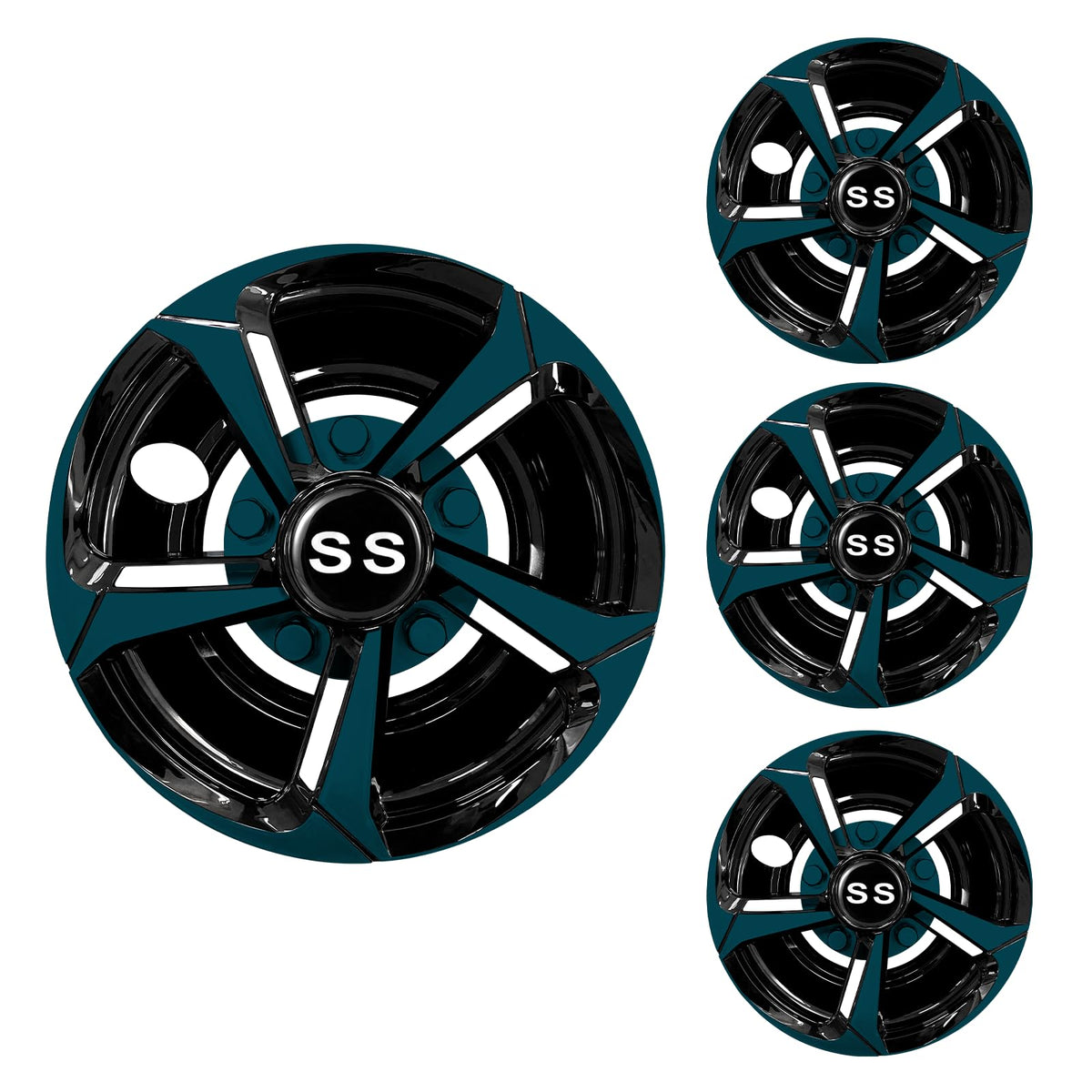 XUANYUDG0769 Golf Cart Hubcaps Wheel Covers for EZGO Club Car Yamaha Golf Cart Wheels and Tires Center Caps 8 Inch, Set of 4 Golf Cart Hub Caps, Black and Silver