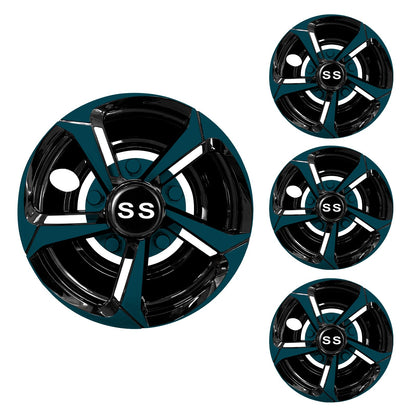 XUANYUDG0769 Golf Cart Hubcaps Wheel Covers for EZGO Club Car Yamaha Golf Cart Wheels and Tires Center Caps 8 Inch, Set of 4 Golf Cart Hub Caps, Black and Silver