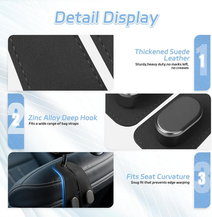 Car Seat Headrest Hooks, 2PCS Universal Car Purse Hook Leather Car Bag Hook