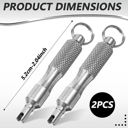 2 PCS Valve Core Removal Tool Keychain, Stainless Steel Tire Valve Stem Tool Portable Valves Core Disassembly and Repair Tools for Bicycle Car Motorcycle Repair Install Accessory