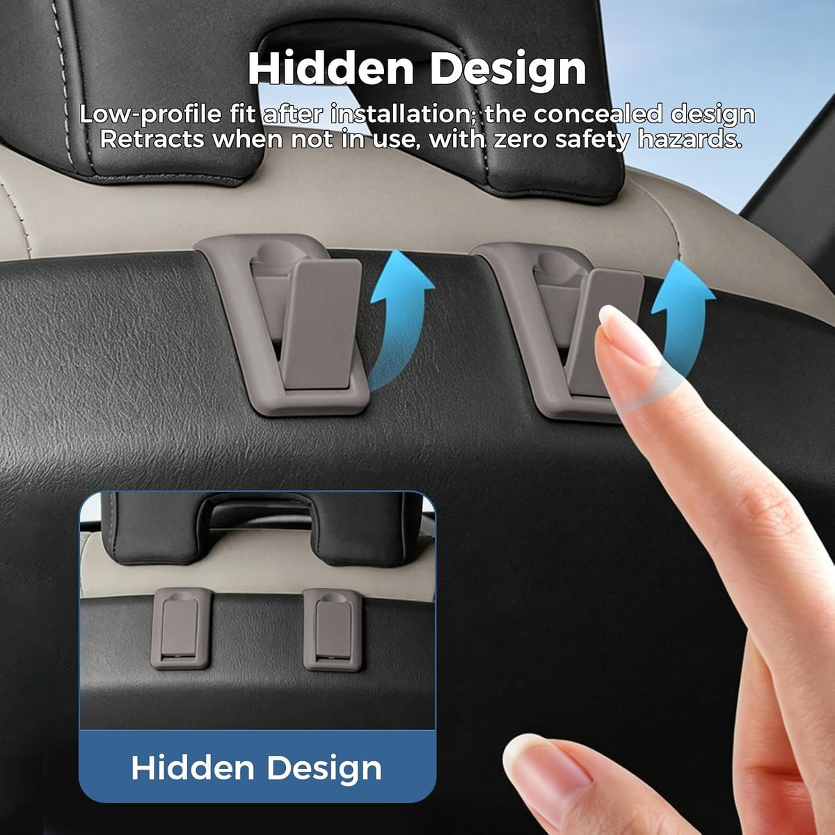 2 Packs Upgraded Foldable Car Seat Headrest Hidden Hooks for Volvo