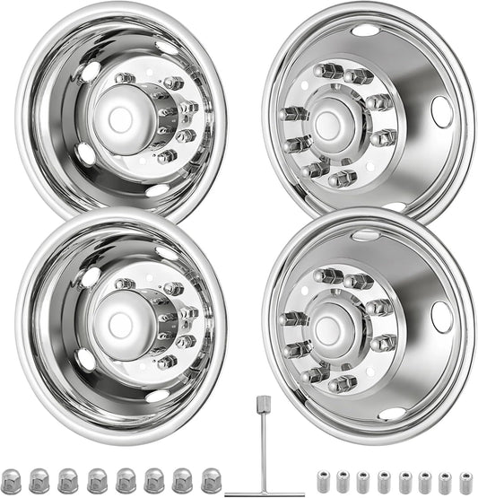 CIRONBOW 19.5" 10 Lug 5 Holes,Wheel Simulators,Stainless Steel,Hubcap with Bolt Kit Fit for Ford Raptor, 2005-2021 Ford F450/F550,Raptor 2WD Trunk Dually Wheel Cover Set (304 Stainless Steel)