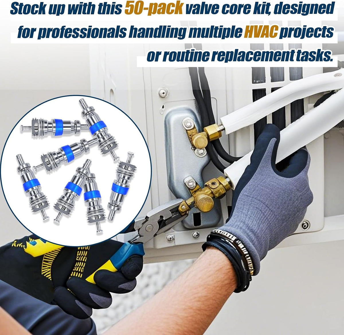 50-Pack Valve Core for HVAC R32 R410A R22, AC Schrader Replacement