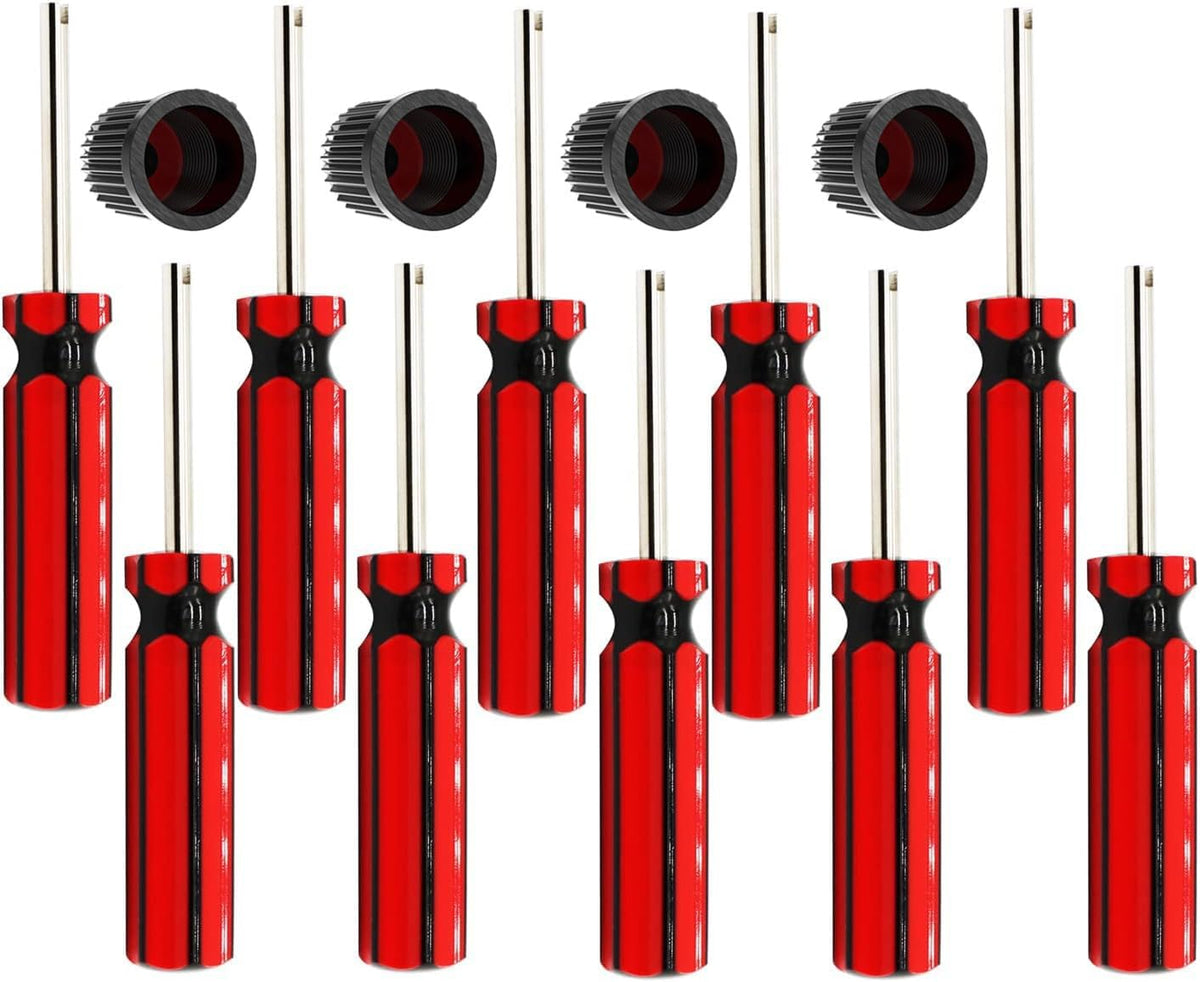 10 Pcs 6523339 Valve Core Removal Tool w/4 Tire Valve dust Cap Automotive Car Motorcycle Truck Bike Screwdriver Valve Stem Core Remover Tire Repair Install Tool